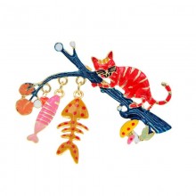 Dripping Oil Cat and Fish Brooch Pin