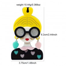 Retro Elegant Girl Acrylic Brooch Pin