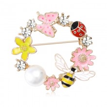 Bee ladybird pearl flower alloy brooch pin