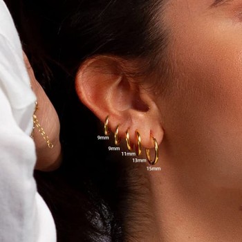 9/11/13mm Gold Color Small Hoop Earrings
