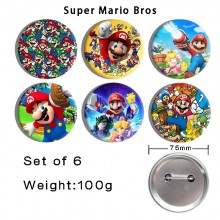 75MM Super Mario anime tinplate brooch pins set(6p...