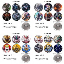 75MM Gundam anime tinplate brooch pins set(6pcs a ...