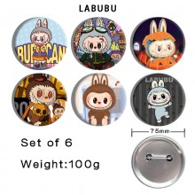 75MM Labubu anime tinplate brooch pins set(6pcs a ...