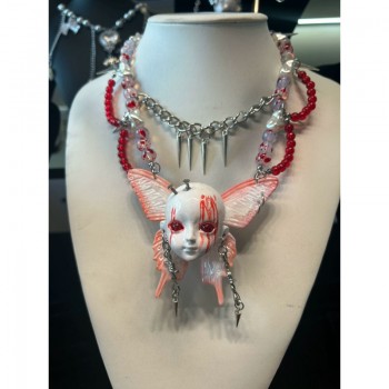 Punk Y2K Gothic Face Doll Necklace Butterfly Choker