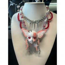 Punk Y2K Gothic Face Doll Necklace Butterfly Choke...