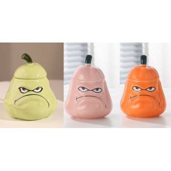Creative Angry Squash Balsam Pear Ceramic Mug Cup with spoon
