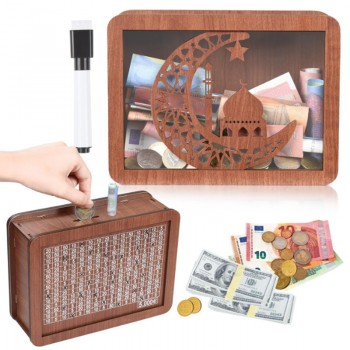 Wooden Piggy Bank Money Box with Counter