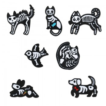 Cool Punk Skeleton Skull Cat Alloy Enamel Brooch Pins