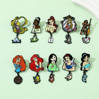 Princess Snow White Belle Mulan Mermaid anime alloy enamel brooch pins