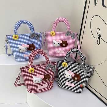 Hello Kitty kawaii doll anime plaid handbag shoulder bag