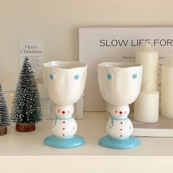 Christmas Cute 3D Snowman Shaped Hand Painted Tall Cup