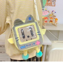 Square Smiling Cat Plush Shoulder Bag Transparent ...