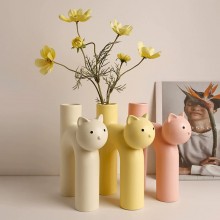 Creative Ceramic Cat Vase Durable Tubular Flower A...