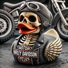 Harley Davidson Skeleton Duck Resin Figurine