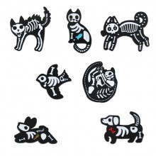 Cool Punk Skeleton Skull Cat Alloy Enamel Brooch Pins