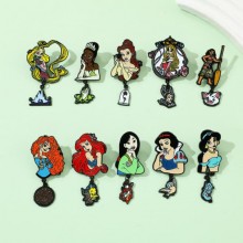 Princess Snow White Belle Mulan Mermaid anime alloy enamel brooch pins