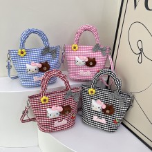 Hello Kitty kawaii doll anime plaid handbag should...