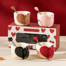 Love couple pair ceramic cup with spoon