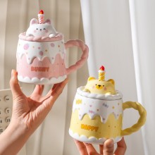 Cute Birthday Cake Shaped Ceramic Mugs Coffee Cups