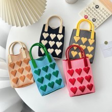 Fashion Heart Knitted Mini Square Handbag Shoulder...