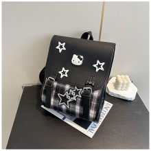 Sanrio Hello Kitty Campus Backpack Bags With Grid Stars