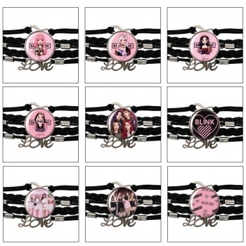 Black Pink star braided gemstone bracelet hand chain