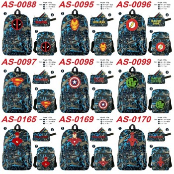 Super Hero Iron Spider Super Man shoulder backpack bag pencil case set