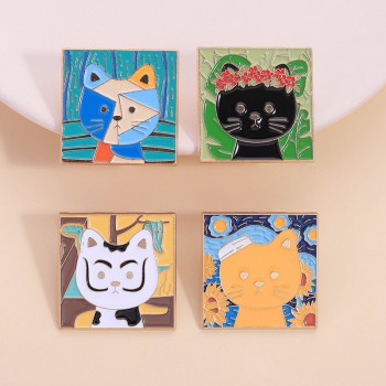 Cute Oil Painting Cat Alloy Enamel Brooch Pins