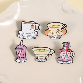 Creative Milk Tea Cup Alloy Enamel Brooch Pins