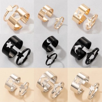 Vintage Simple Animal Butterlfly Star Moon Heart Open Couple Rings Set