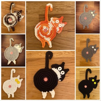 Cat Butt knitted Coasters coffee cup mats pads