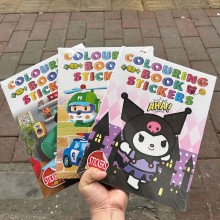 12pcs A4 Princess Sanrio Kuromi Frozen Spider-Man drawing coloring book with stickers