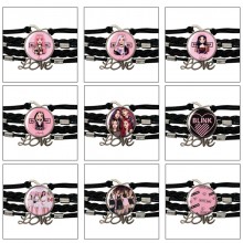 Black Pink star braided gemstone bracelet hand cha...