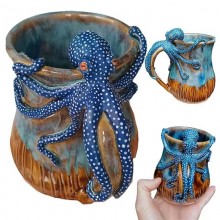 Creative Deep Blue Octopus 3D Resin Coffee Mug Cup