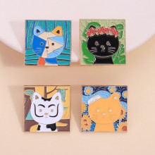 Cute Oil Painting Cat Alloy Enamel Brooch Pins