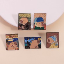 Cute Oil Painting Capybara Alloy Enamel Brooch Pin...