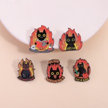 Flame Black Cat Alloy Enamel Brooch Pins
