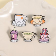 Creative Milk Tea Cup Alloy Enamel Brooch Pins