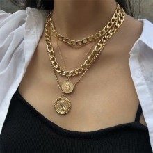 Punk Hip Hop Trend Multilayer Round Pendant Neckla...