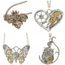 Steampunk mechanical gear butterfly necklace
