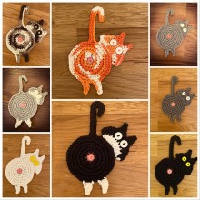 Cat Butt knitted Coasters coffee cup mats pads