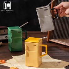 Funny Creative Retro Refrigerator Mug With Lid Str...