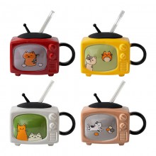 Creative Porcelain Retro TV-Shaped Cat Ceramic Cof...