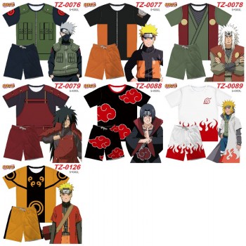 Naruto anime ant wrinkled fabric short t-shirts and pants set