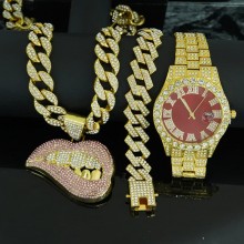 Fashion Hip Hop Rhinestone Wrist Watch Cuban Chain...