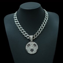 World Cup Football Alloy Iced out Diamond Pendant Cuban Chain Necklace