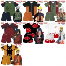 Naruto anime ant wrinkled fabric short t-shirts and pants set