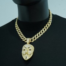 V for Vendetta Alloy Iced out Diamond Pendant Cuban Chain Necklace