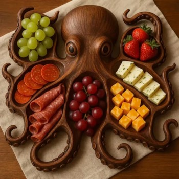 Octopus Charcuterie Platter Wooden Kitchen Table Fruit Snack Platter