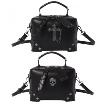 Gothic Punk Skull Crosses Square Small Crossbody Handbag